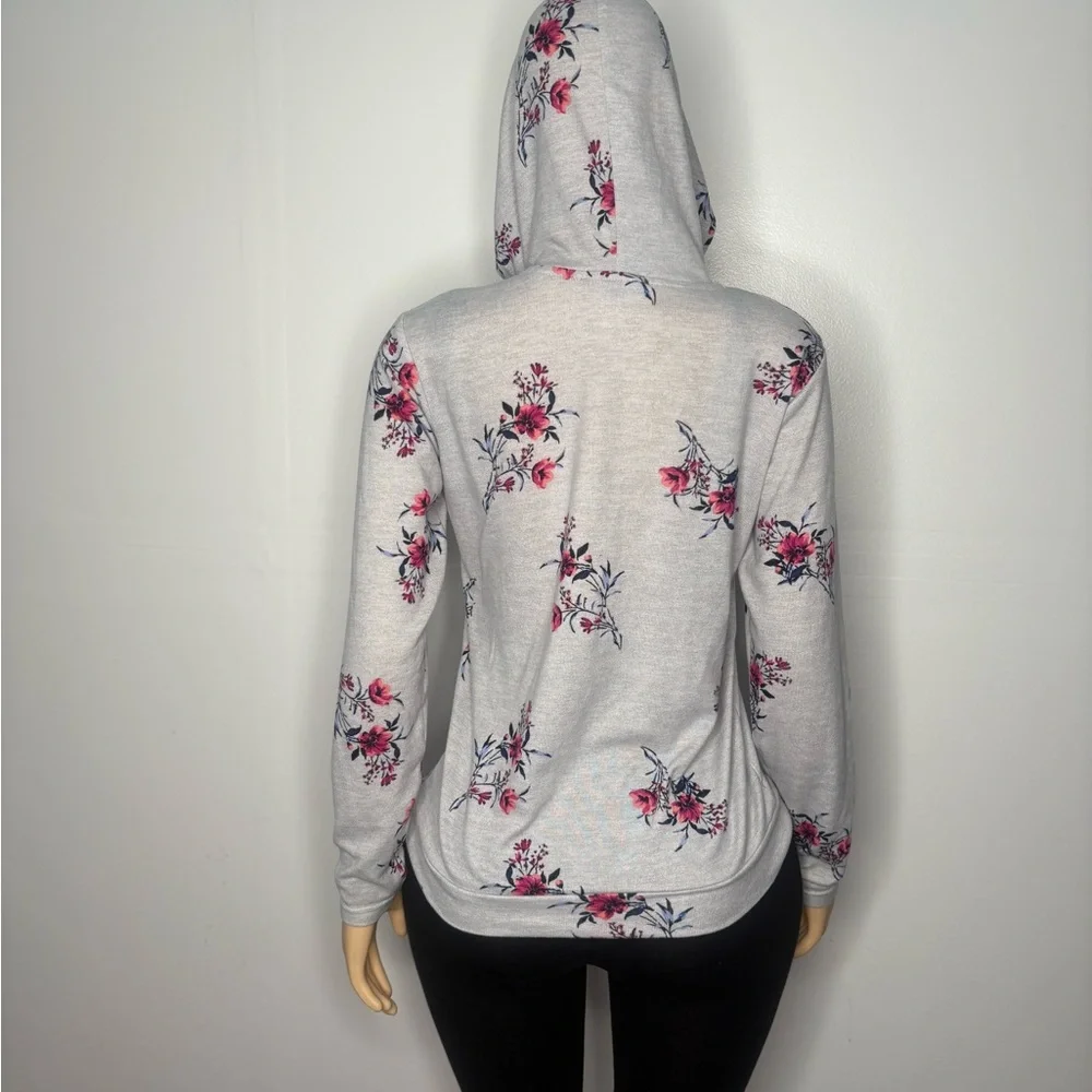 Floral Hooded Women's Top - Gray and Pink